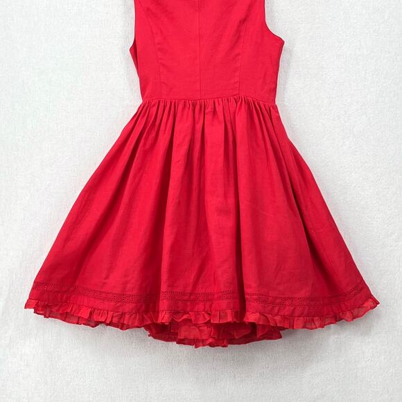 JOSLIN Amella Linen Mini Wrap Dress Womens 0 Red Sleeveless Collar V Neck Ruffle - Picture 11 of 16